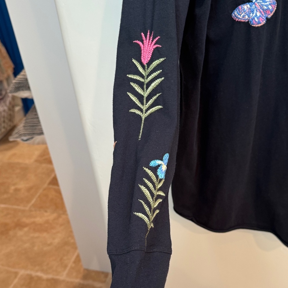 Johnny Was Black Top with Multicolor Embroidery - Picture 8 of 8